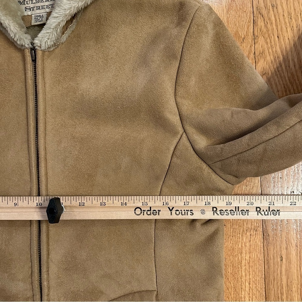 VTG Mulberry Street Coat Jacket S Faux Suede Soft Fur Lined Zip Hooded Camel - Picture 9 of 9